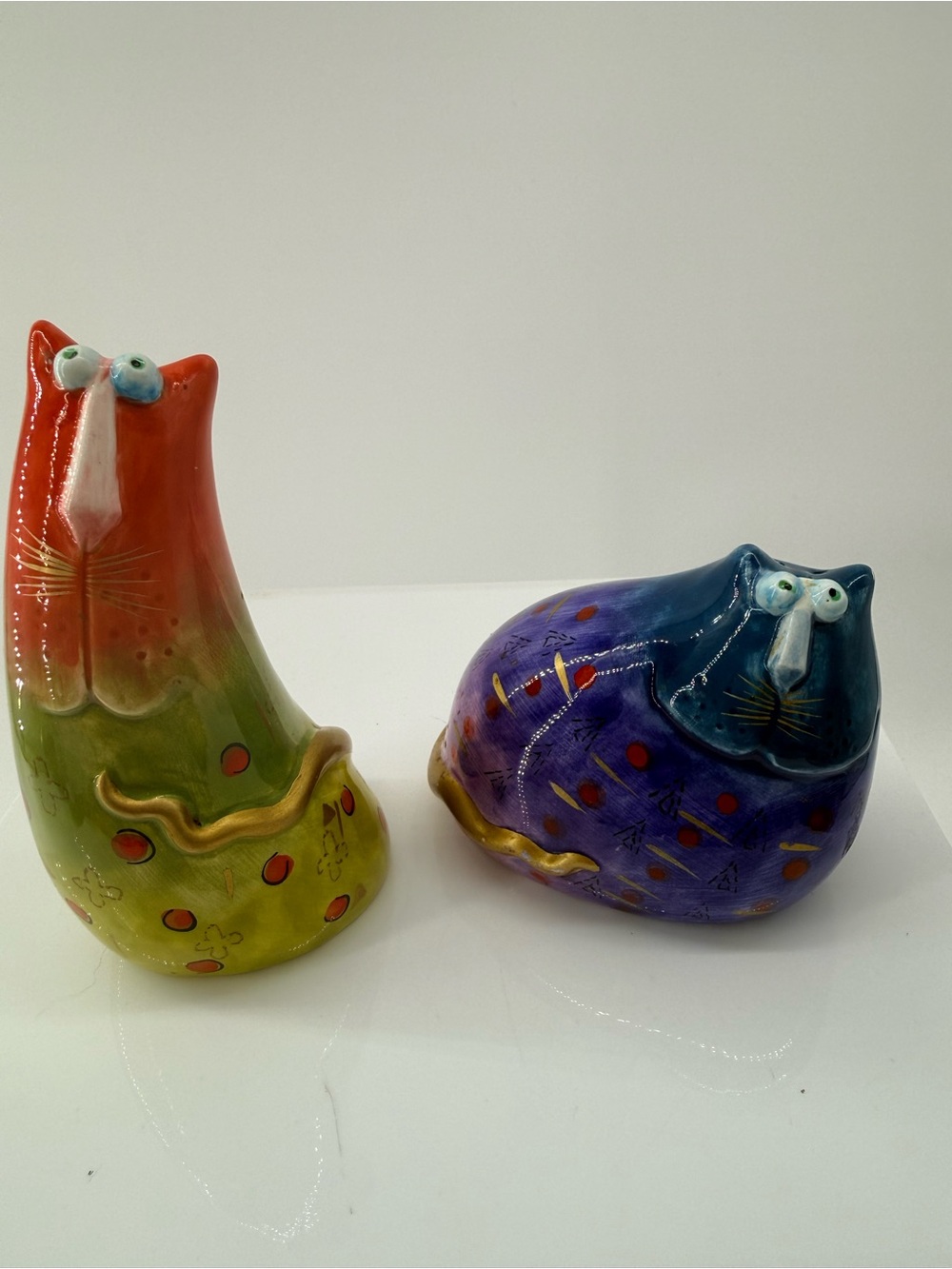 Hand-Painted Colorful Ceramic Cat Figurines - Multi